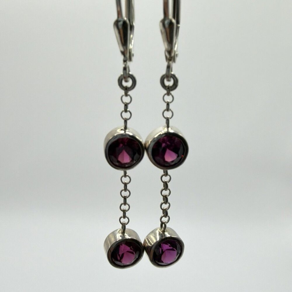 925 Sterling Silver Rhodolite Garnet 2 CTW Dangle Drop Earrings